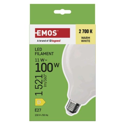 LED izzó Filament G125 / E27 / 11 W (100 W) / 1521 lm / Meleg fehér