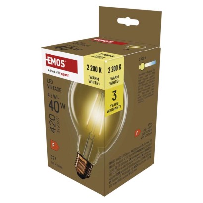 LED spuldze Vintage G95 / E27 / 4,5 W (40 W) / 420 lm / Silti balta