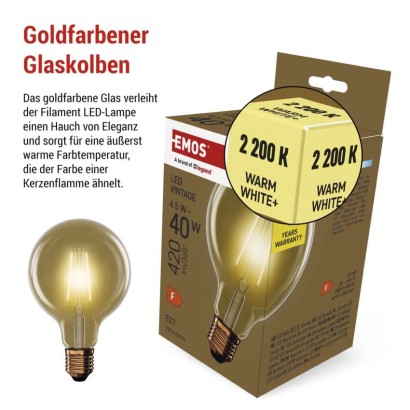 LED Lampe Vintage G95 / E27 / 4,5 W (40 W) / 420 lm / Warmweiß