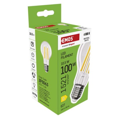 LED spuldze Filament A60 / E27 / 10,5 W (100 W) / 1521 lm / Neitrāli balta
