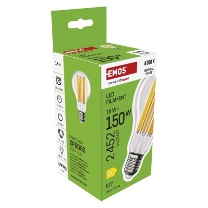 LED žárovka Filament A70 / E27 / 18 W (150 W) / 2452 lm / neutrální bílá