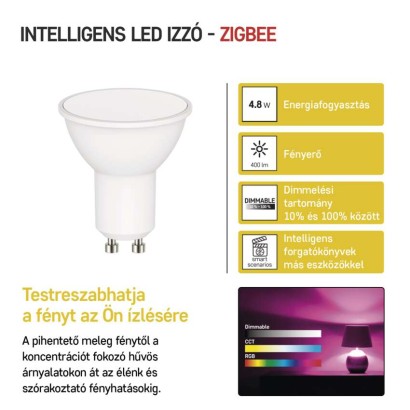 LED izzó GoSmart MR16 / GU10 / 4,8 W (35 W) / 400 lm / RGB / dimmelhető / Zigbee