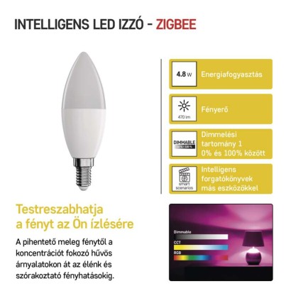 LED izzó GoSmart gyertya / E14 / 4,8 W (40 W) / 470 lm / RGB / dimmelhető / Zigbee