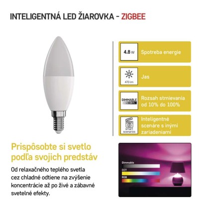 LED žiarovka GoSmart sviečka / E14 / 4,8 W (40 W) / 470 lm / RGB / stmievateľná / Zigbee