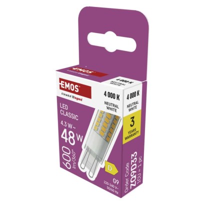 LED spuldze Classic JC / G9 / 4,3W (48 W) / 600 lm / Neitrāli balta