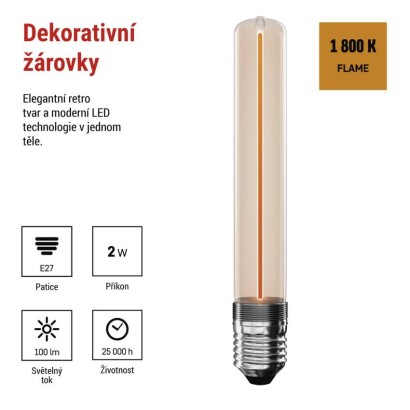 LED žárovka DECO T30/ E27 / 2 W (11 W) / 100 lm / flame
