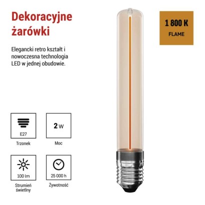 Żarówka LED DECO T30/ E27 / 2 W (11 W) / 100 lm / flame