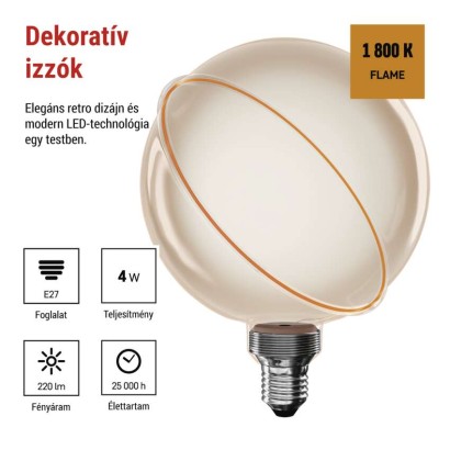 LED izzó DECO G130SRA / E27 / 4 W (22 W) / 220 lm / flame