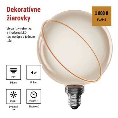 LED žiarovka DECO G130SRA / E27 / 4 W (22 W) / 220 lm / flame