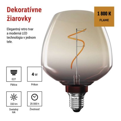 LED žiarovka DECO S123 / E27 / 4 W (16 W) / 150 lm / flame