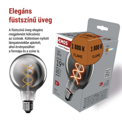 LED izzó DECO SMOKED G95 / E27 / 4,5 W (19 W) / 180 lm / flame