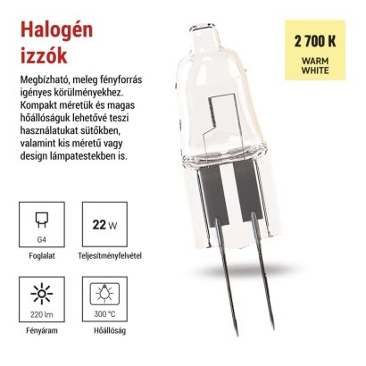 EMOS halogén izzó JC G4 14W 160lm