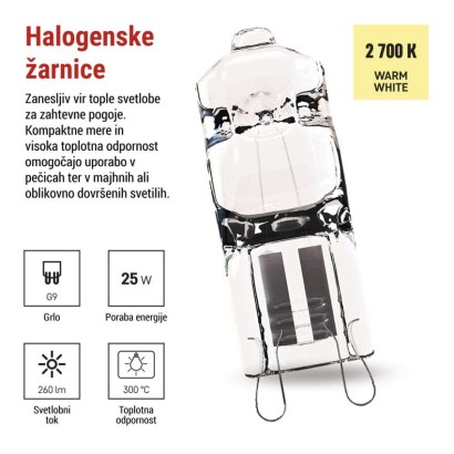 Halogenska žarnica JC 25W G9 Toplo bel