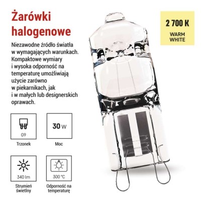 Żarówka halogenowa JC 30W G9 ciepła biel