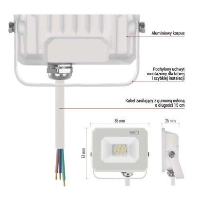 Naświetlacz LED SIMPO 10 W, biały, neutralna biel