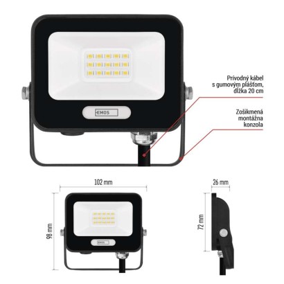 LED reflektor GLARO 10W, čierny, IP65, 1000 lm, neutrálna biela