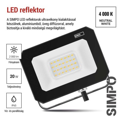 LED reflektor SIMPO 20 W természetes fehér