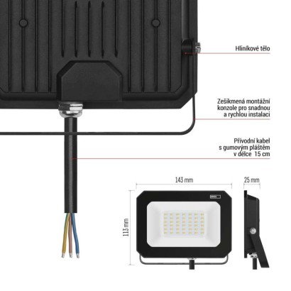 LED reflektor SIMPO 20 W, černý, neutrální bílá