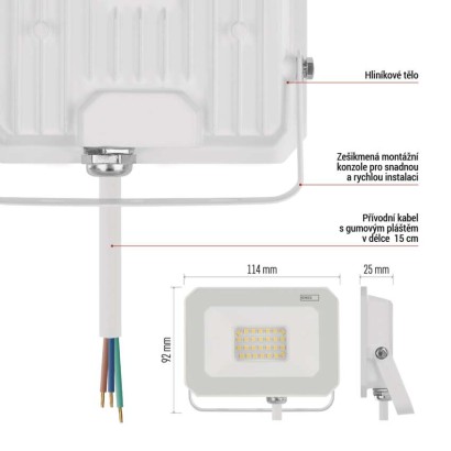 LED reflektor SIMPO 20W, bílý, IP65, 2000 lm, neutrální bílá