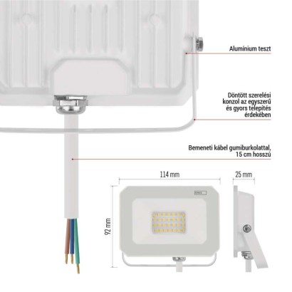 LED reflektor SIMPO 20W, fehér, IP65, 2000 lm, természetes fehér