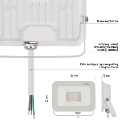 Naświetlacz LED SIMPO 20W, biały, neutralna biel