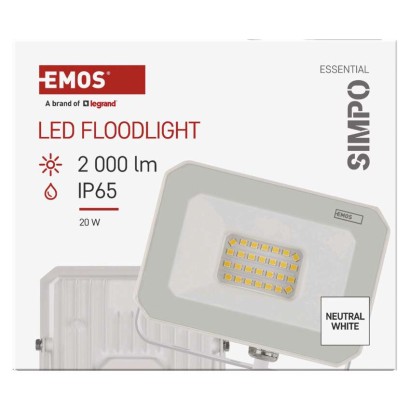 LED reflektor SIMPO 20W, fehér, IP65, 2000 lm, természetes fehér