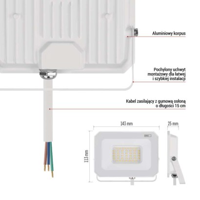 Naświetlacz LED SIMPO 30W, biały, neutralna biel
