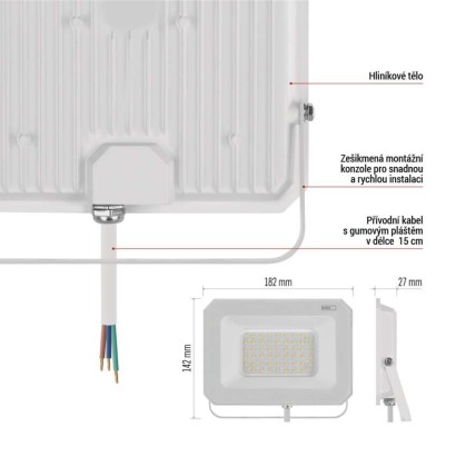 LED reflektor SIMPO 50W, bílý, IP65, 5000 lm, neutrální bílá