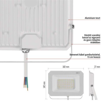 LED reflektor SIMPO 50W, fehér, IP65, 5000 lm, természetes fehér