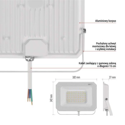 Naświetlacz LED SIMPO 50W, biały, neutralna biel