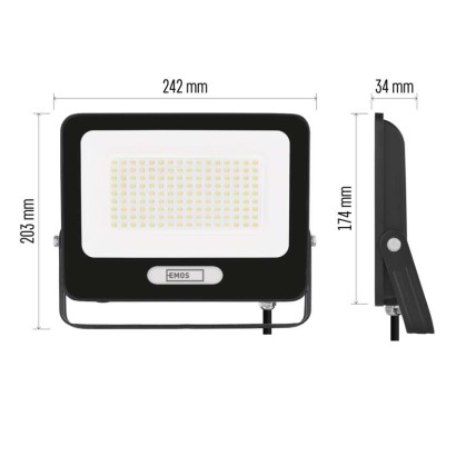 LED reflektor GLARO 100W, fekete, IP65, 10000 lm, természetes fehér