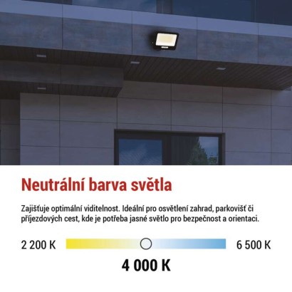 LED reflektor GLARO 100W, černý, IP65, 10000 lm, neutrální bílá