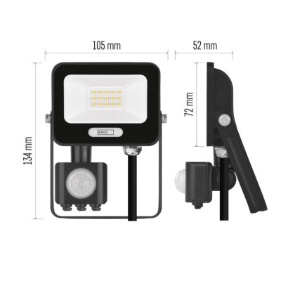 LED reflektor GLARO s pohybovým čidlom, 10 W, čierny, IP54, 1000 lm, neutrálna biela
