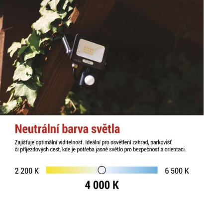 LED reflektor GLARO s pohybovým čidlem, 10 W, černý, IP54, 1000 lm, neutrální bílá