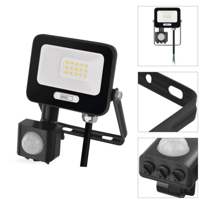 LED reflektor GLARO s pohybovým čidlom, 10 W, čierny, IP54, 1000 lm, neutrálna biela
