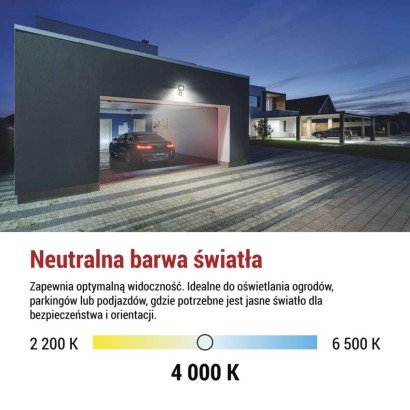 Naświetlacz LED SIMPO 30W, z czujn. PIR, czarny, neutralna biel