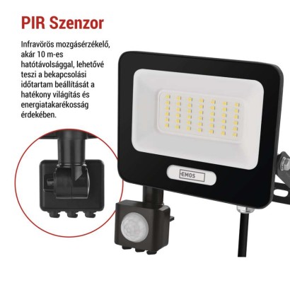 LED reflektor GLARO PIR 30 W, fekete, IP54, 3000 lm, természetes fehér
