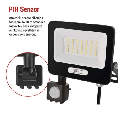 LED reflektor GLARO PIR 30 W, črni, IP54, 3000 lm, nevtralna bela