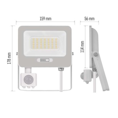 LED reflektor GLARO s pohybovým čidlom, 30 W, biely, IP54, 3000 lm, neutrálna biela