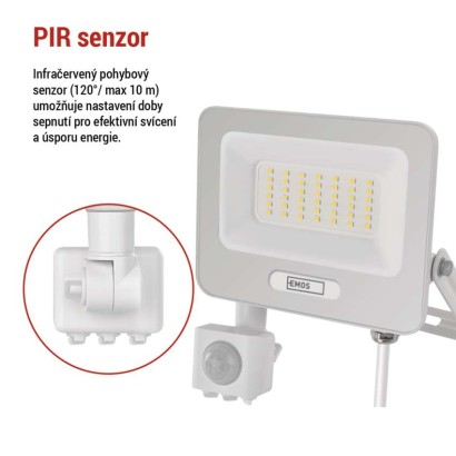 LED reflektor GLARO s pohybovým čidlem, 30 W, bílý, IP54, 3000 lm, neutrální bílá