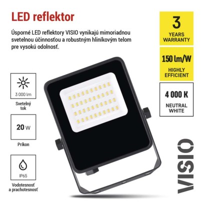 LED reflektor VISIO čierny, 20W neutrálna biela