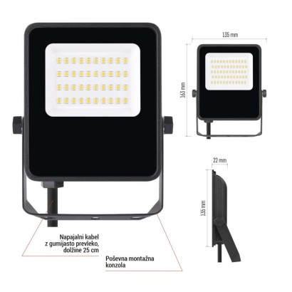 LED reflektor VISIO 20W nevtralna bela črni