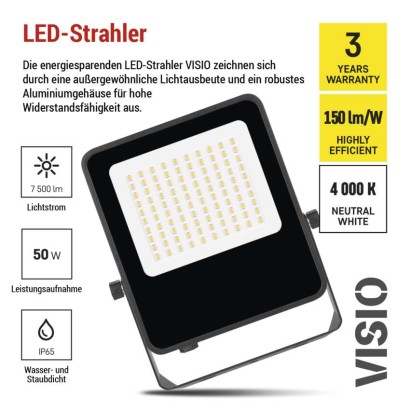 LED-Strahler VISIO schwarz, 50 W neutralweiß