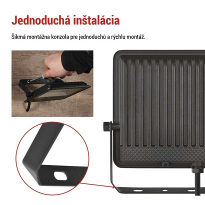 LED reflektor VISIO čierny, 50 W neutrálna biela