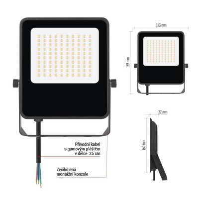 LED reflektor VISIO, 50 W, černý, neutrální bílá