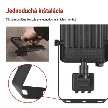 LED reflektor VISIO s pohybovým čidlom, 10W, neutrálna biela, čierný