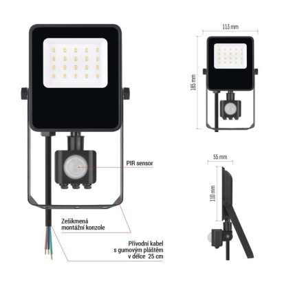 LED reflektor VISIO s pohybovým čidlem, 10 W, černý, neutrální bílá