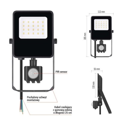 Naświetlacz LED VISIO z czujnikiem PIR 10W, neutralna biel