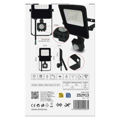 LED prožektors VISIO ar kustību sensoru, 10W, melns, neitrāli balts