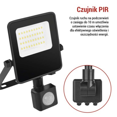 Naświetlacz LED VISIO z czujnikiem PIR 20W, neutralna biel